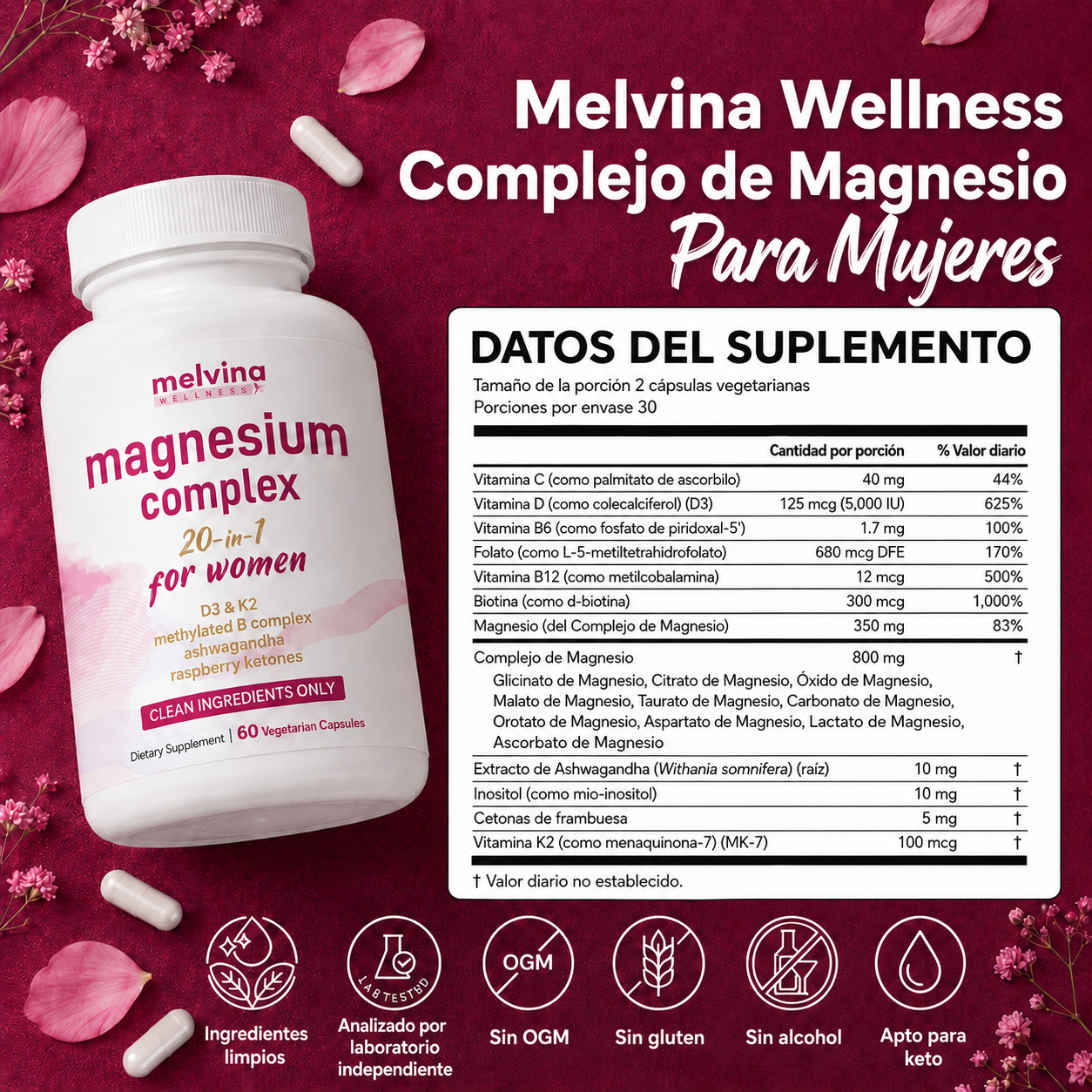Melvina Wellness Magnesio 20-en-1 para Mujeres